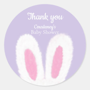 Minimalist fluffy bunny baby shower classic round sticker
