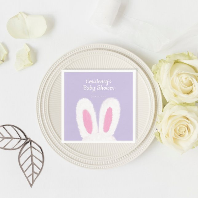 Minimalist fluffy bunny baby shower napkin (Creator Uploaded)