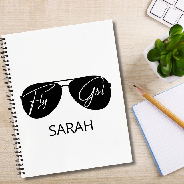 Minimalist Fly Girl Typography,Aviator Sunglasses Notebook (Creator Uploaded)