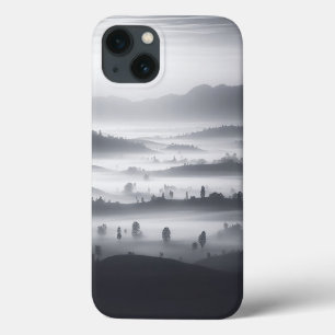 Minimalist Foggy Forest Phone Case Black and White