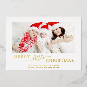 Minimalist Foil Merry Little Christmas Baby Birth Foil Holiday Card