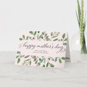 Minimalist Foliage Blush Pink Happy Mother's Day Card