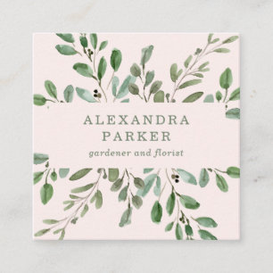 Minimalist Foliage Blush Pink Square Business Card