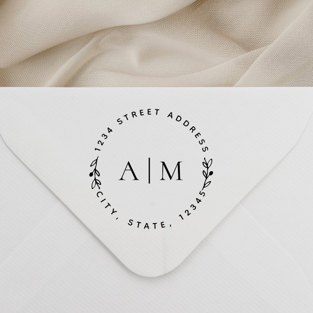 Minimalist Foliage Couple Initials Round Address Self-inking Stamp (Creator Uploaded)