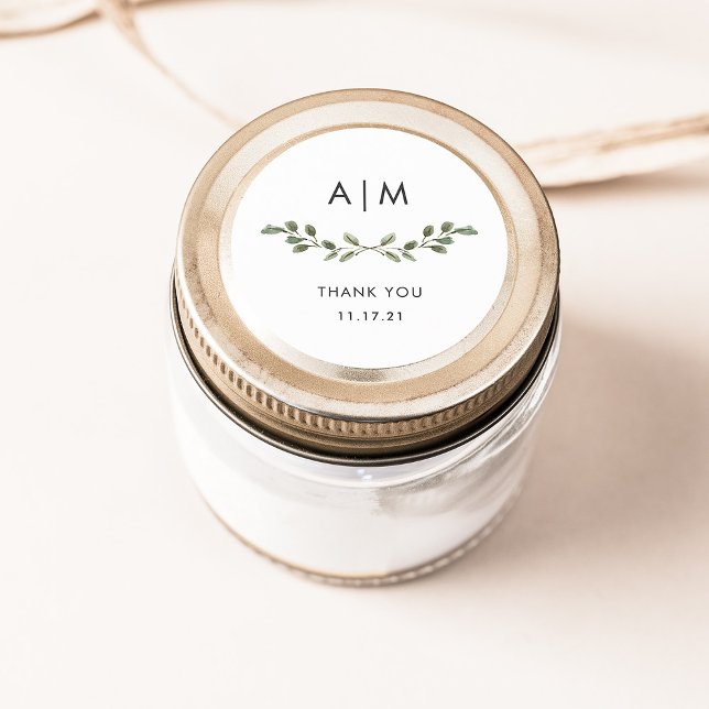 Minimalist Foliage | Monogram Wedding Classic Round Sticker (Creator Uploaded)