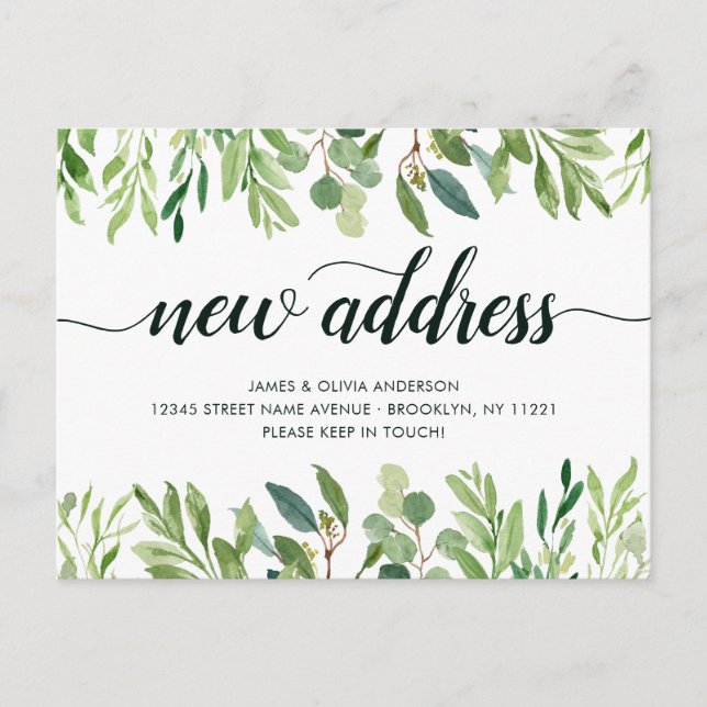 Minimalist Foliage New Home Address Leaves Moving Announcement Postcard (Front)