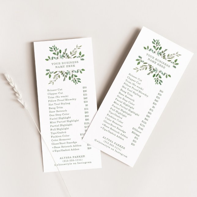 Minimalist Foliage | Salon Price List Rack Card (Creator Uploaded)