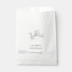 minimalist foliage silver faux foil monogram favour bag