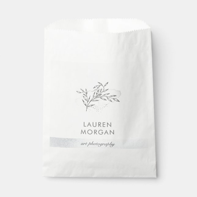 minimalist foliage silver faux foil monogram favour bag (Front)