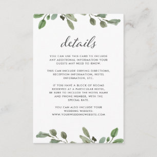 Minimalist Foliage   Wedding Guest Details Enclosure Card