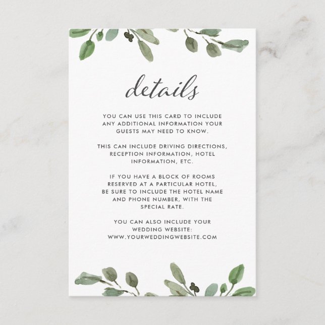 Minimalist Foliage | Wedding Guest Details Enclosure Card (Front)