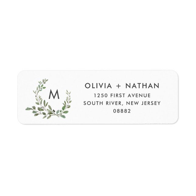 Minimalist Foliage | Wedding Monogram Return Address Label (Front)