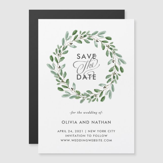 Minimalist Foliage | Wedding Save the Date Magnetic Invitation (Front/Back)