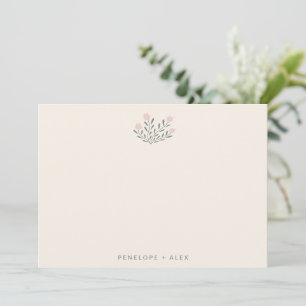 Minimalist Folk Flowers Blush Sage Wedding Names Thank You Card
