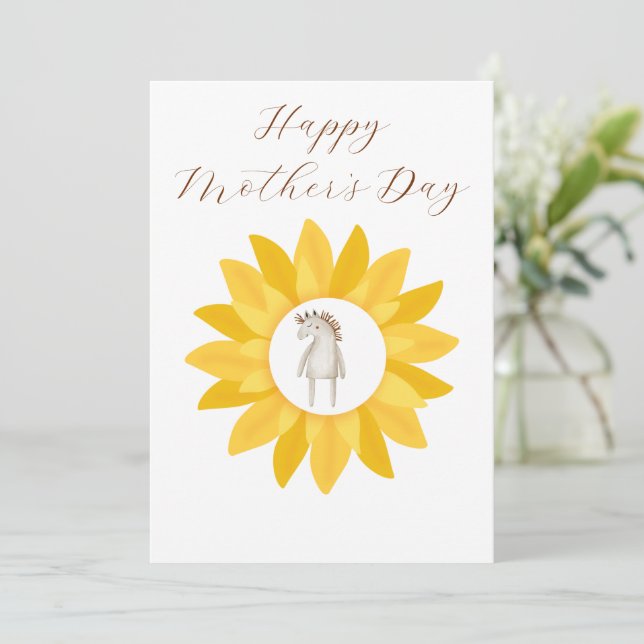 Minimalist Foral Yellow Sunflower Mother's Day Holiday Card (Standing Front)