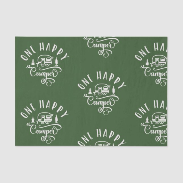 Minimalist forest green One happy camper Tissue Paper (Front)