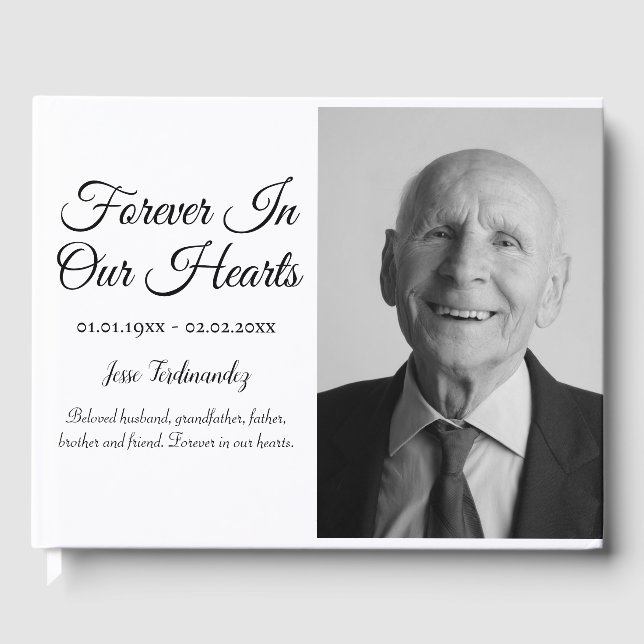 Minimalist Forever in Our Hearts Photo Funeral  Guest Book (Front)