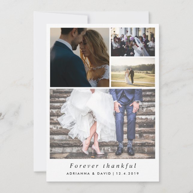 Minimalist Forever Thankful Couple Photo Wedding Thank You Card (Front)