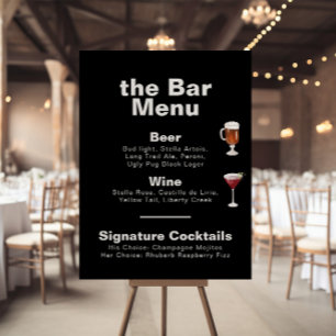Minimalist Formal Black Wedding Bar Menu  Poster