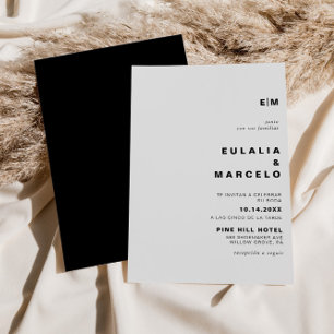 Minimalist Formal Initial Black Boda Wedding Invitation