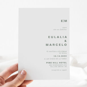 Minimalist Formal Initial Green Boda Wedding  Invitation
