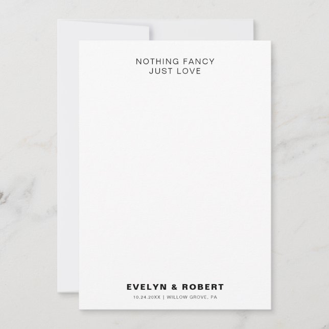 Minimalist Formal Nothing Fancy Just Love Wedding Invitation (Front)
