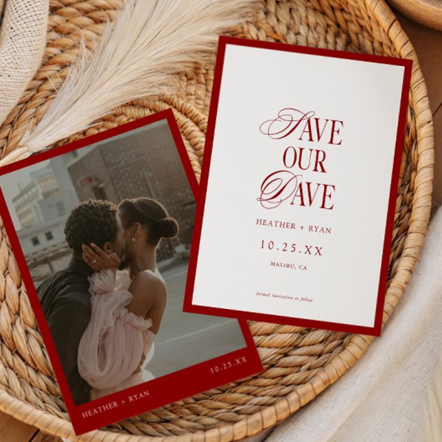 Minimalist Formal Red Wedding Photo Save The Date (Creator Uploaded)