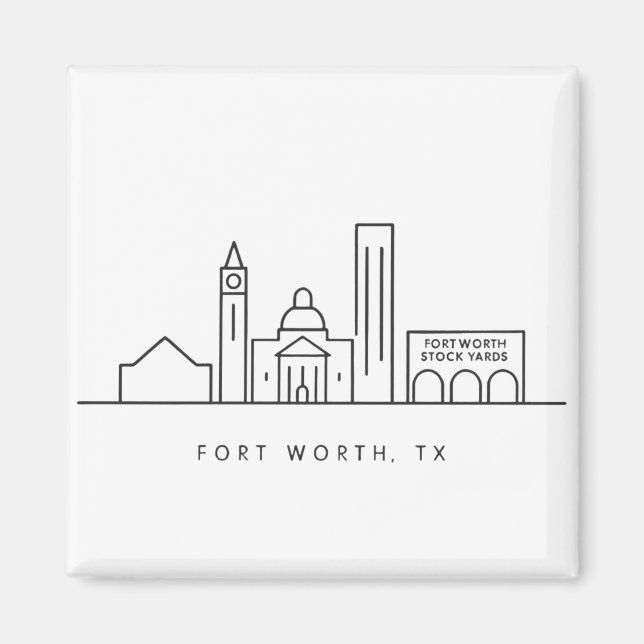 Minimalist Fort Worth Skyline Illustration Magnet (Front)