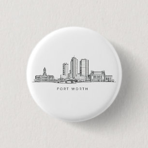 Minimalist Fort Worth Skyline Line Art 3 Cm Round Badge