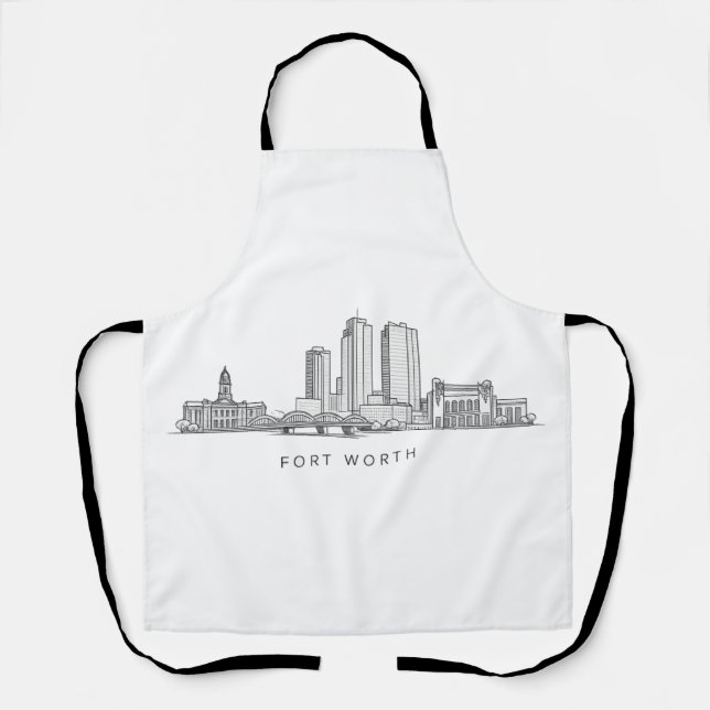 Minimalist Fort Worth Skyline Line Art Apron (Front)