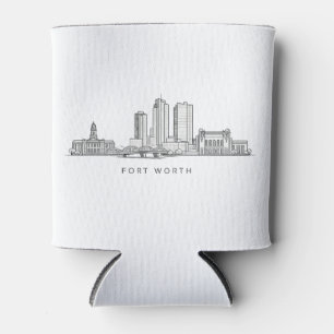 Minimalist Fort Worth Skyline Line Art Can Cooler