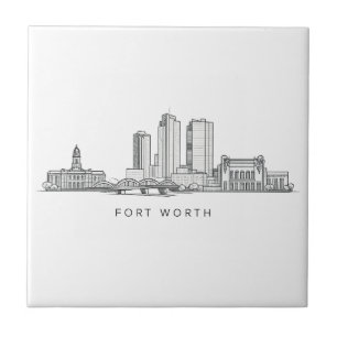 Minimalist Fort Worth Skyline Line Art Ceramic Tile