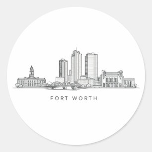 Minimalist Fort Worth Skyline Line Art Classic Round Sticker