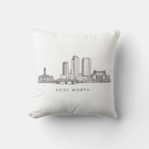 Minimalist Fort Worth Skyline Line Art Cushion