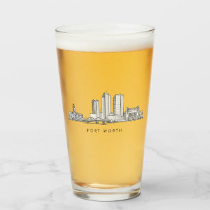 Minimalist Fort Worth Skyline Line Art Glass