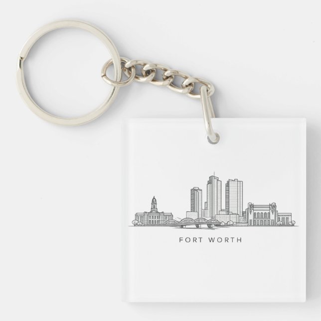 Minimalist Fort Worth Skyline Line Art Key Ring (Front)