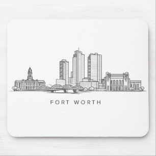 Minimalist Fort Worth Skyline Line Art Mouse Pad