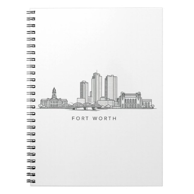 Minimalist Fort Worth Skyline Line Art Notebook (Front)