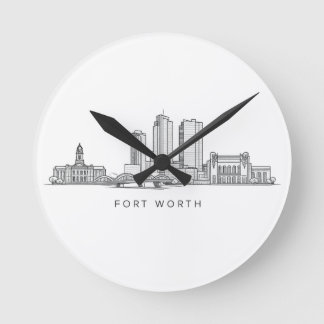 Minimalist Fort Worth Skyline Line Art Round Clock