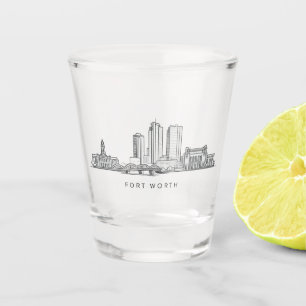 Minimalist Fort Worth Skyline Line Art Shot Glass