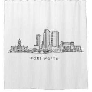 Minimalist Fort Worth Skyline Line Art Shower Curtain