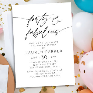 Minimalist Forty and Fabulous 40th Birthday Party  Invitation