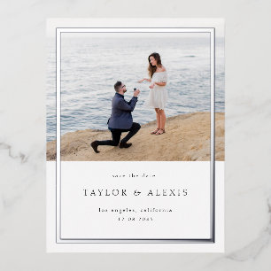 Minimalist Frame Photo Save the Date Silver Foil Invitation Postcard