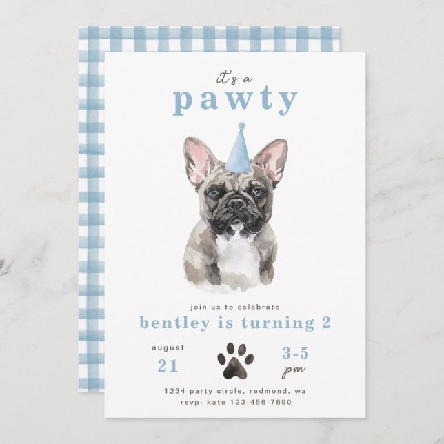 Minimalist French Bull Dog Invitation | Pawty (Front/Back)