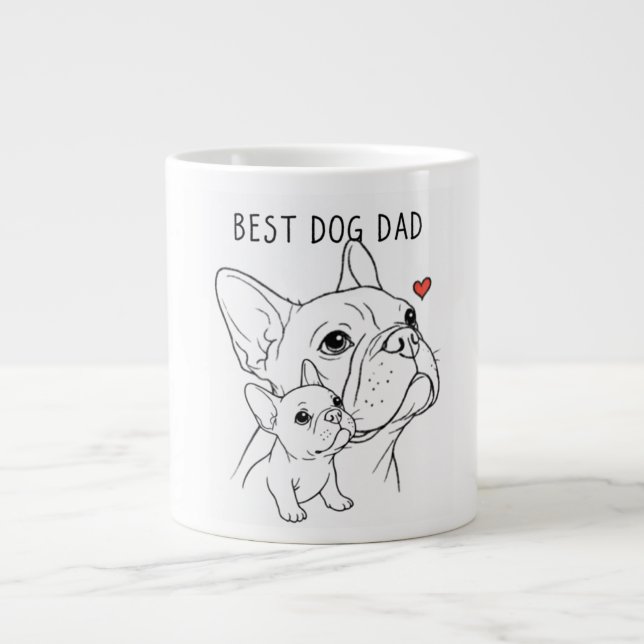 Minimalist French Bulldog "Best Dog Dad" Line Art  Large Coffee Mug (Front)