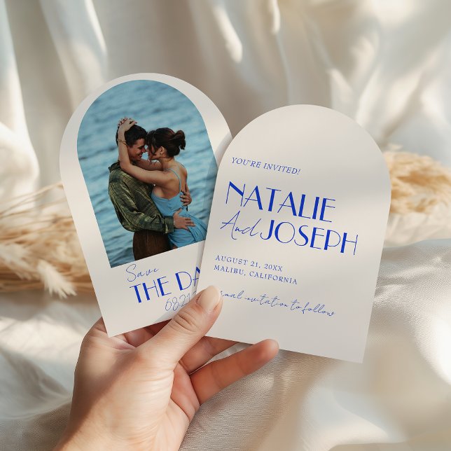 Minimalist French Whimsical Retro Arched Wedding Save The Date (Creator Uploaded)