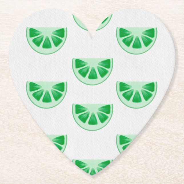 Minimalist Fresh Green Lime Slices Canvas Pattern Paper Coaster (Front)