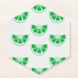 Minimalist Fresh Green Lime Slices Canvas Pattern Paper Coaster