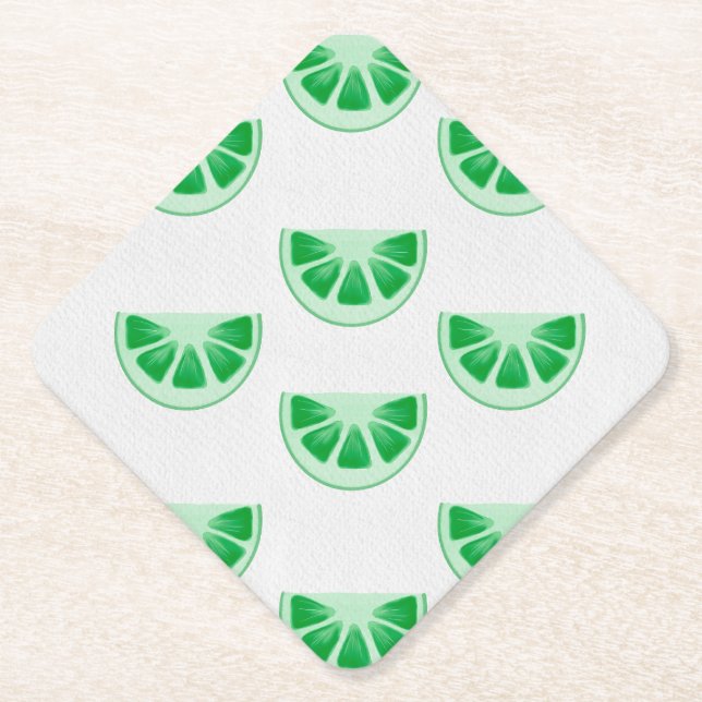 Minimalist Fresh Green Lime Slices Canvas Pattern Paper Coaster (Front)