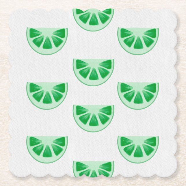 Minimalist Fresh Green Lime Slices Canvas Pattern Paper Coaster (Front)